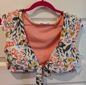 MARINA Pink and Orange Flutter Sleeve Crop Top